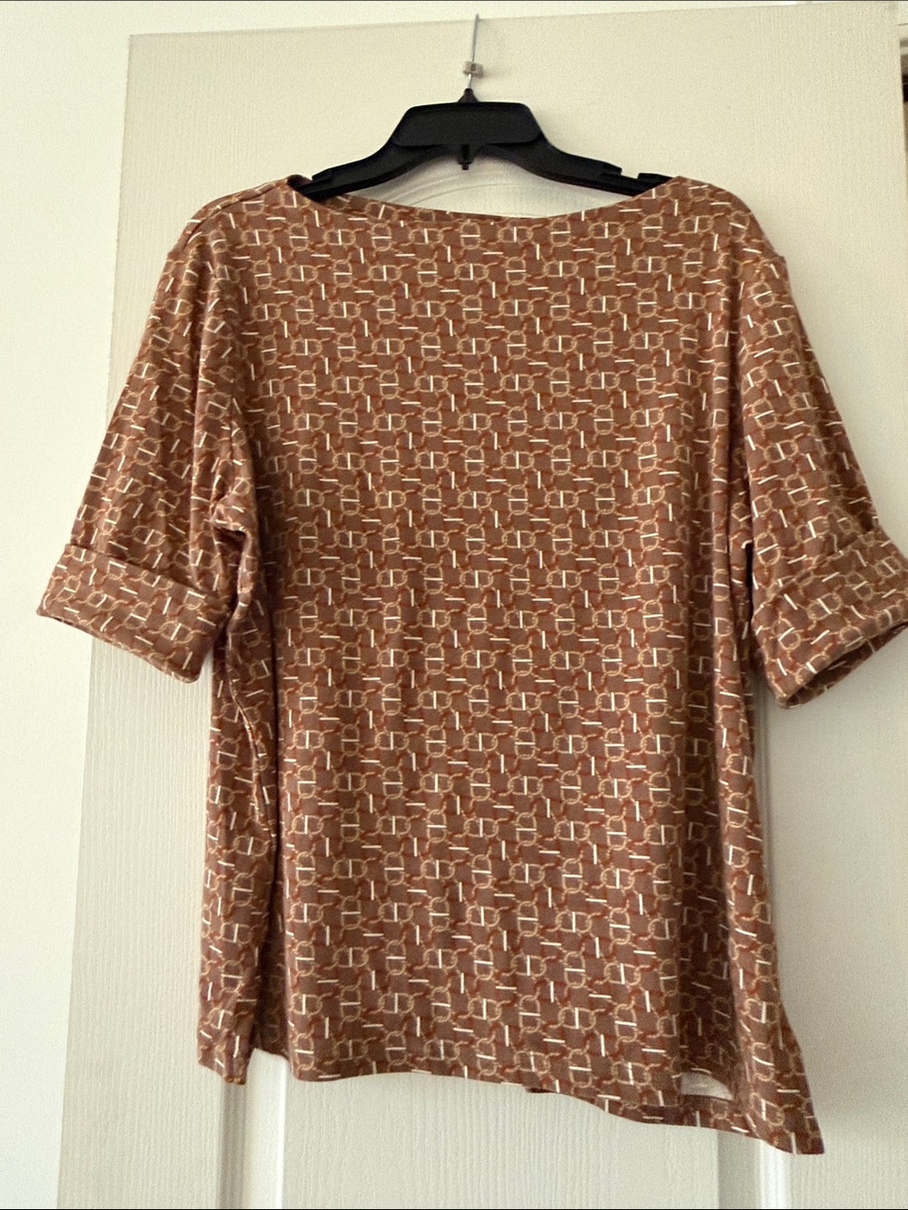 Lauren Ralph Lauren Rust Brown Geometric Short Sleeve Top - Picture 4 of 6